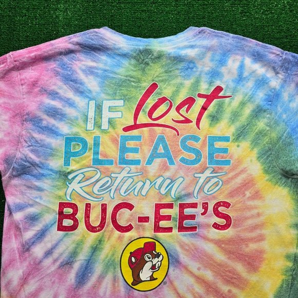Buc-ees Tshirt Mens Medium Tie Dye Short Sleeve If Lost Please Return To Buc-ees - Picture 8 of 8